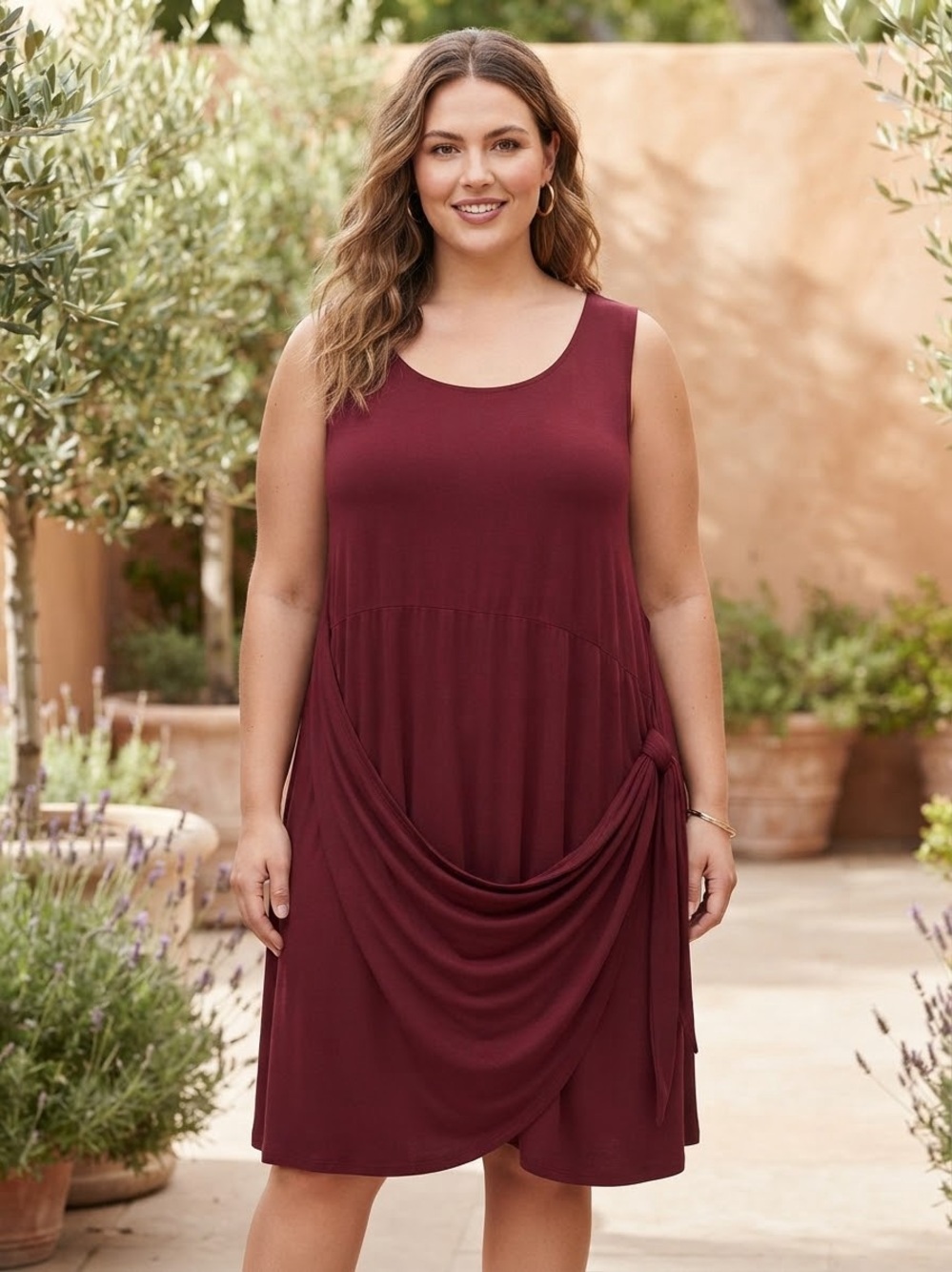 NWT Ava & Viv Wine Red Jersey Knit Draped Side-Tie Midi Dress size 4X.